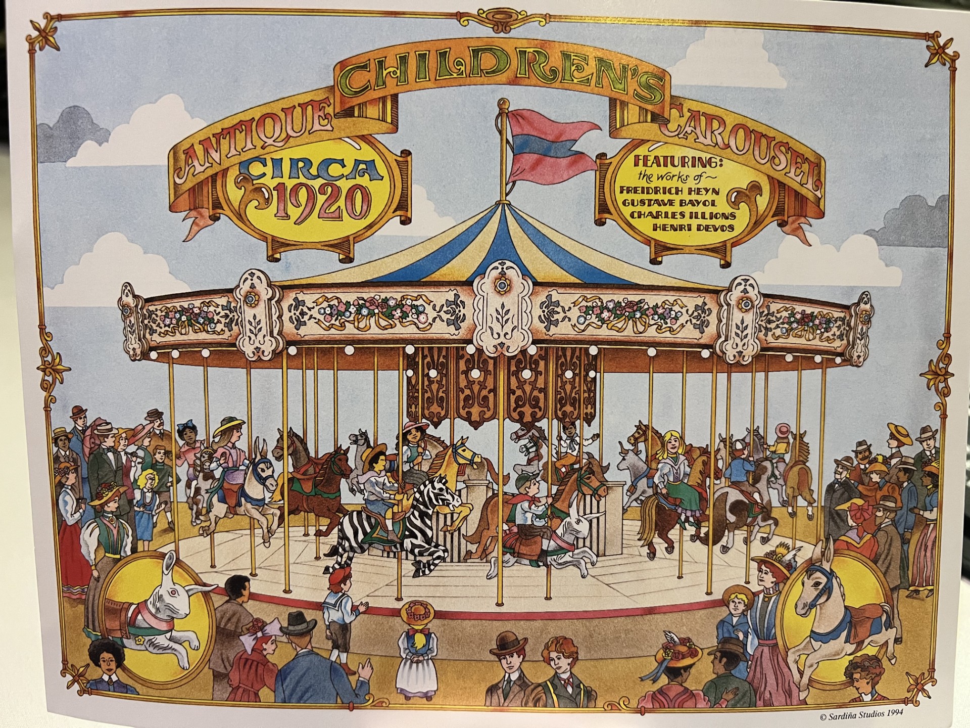Antique Childrens Carousel postcard